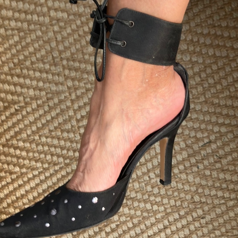 Classic Black Stiletto Heels with‎ Studded Details and corset ankle strap size 6